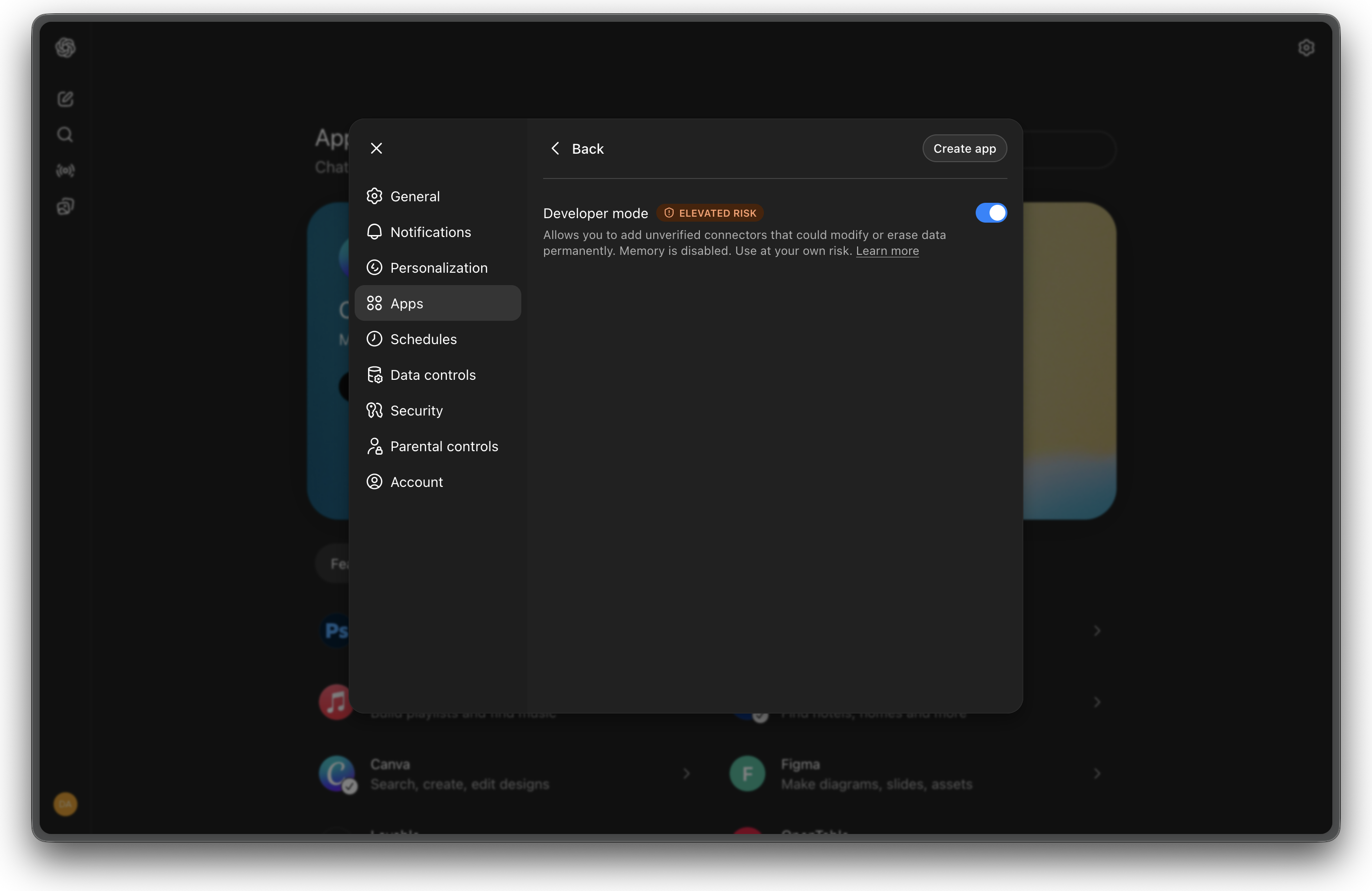 ChatGPT Developer Mode toggle
