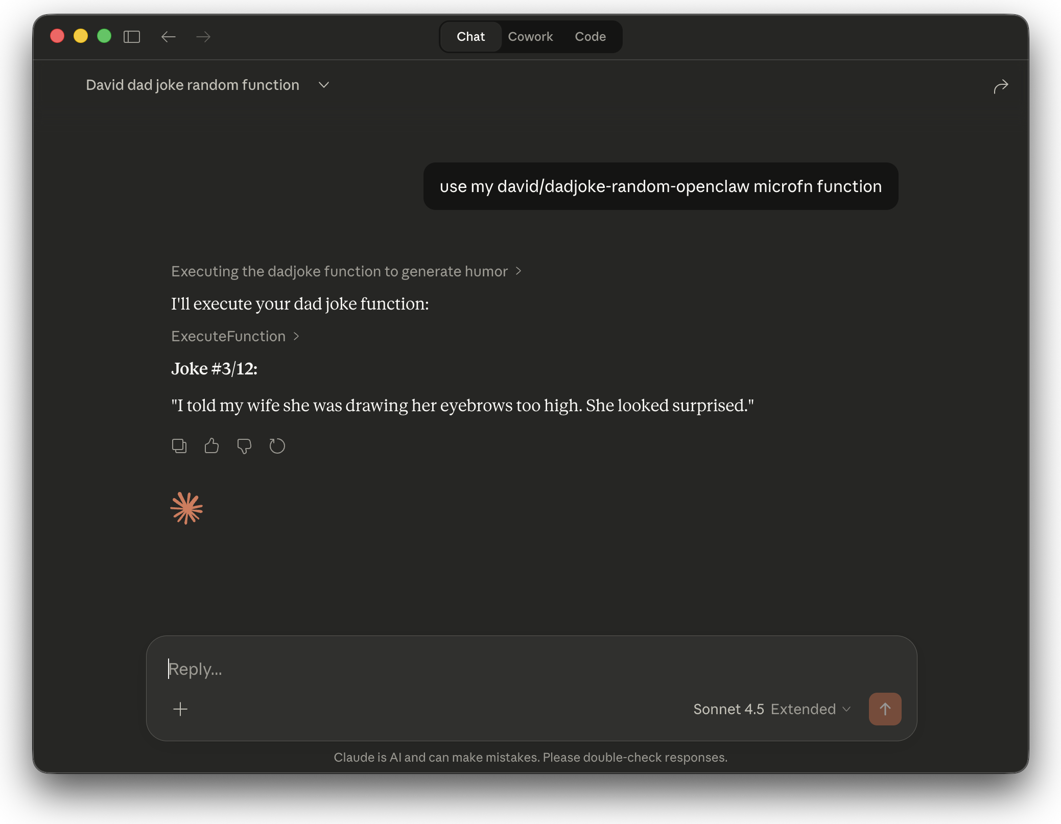 Claude execution of a custom microfn function