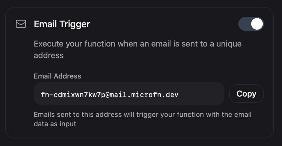 Email trigger configuration in microfn